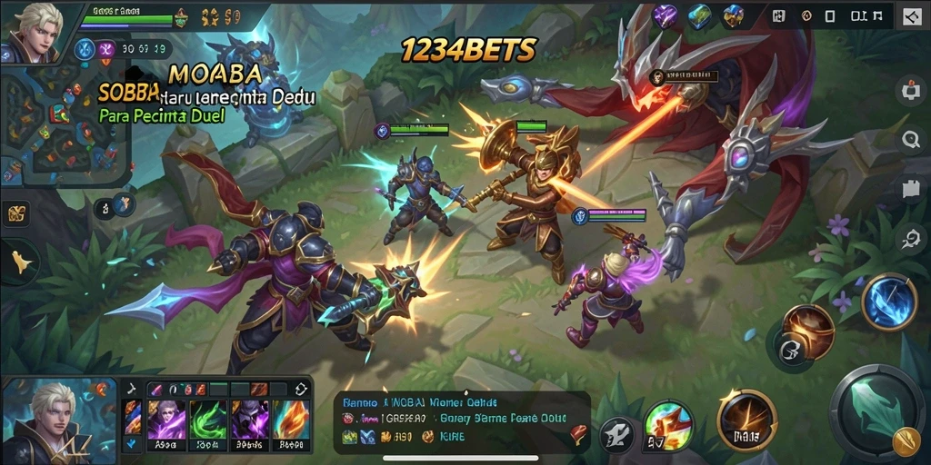Gameplay menegangkan 1234BETS dengan pertarungan MOBA seru.