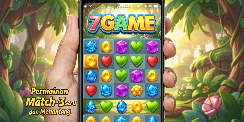 Tangkapan layar gameplay 7GAME dengan level Match-3 yang menantang.