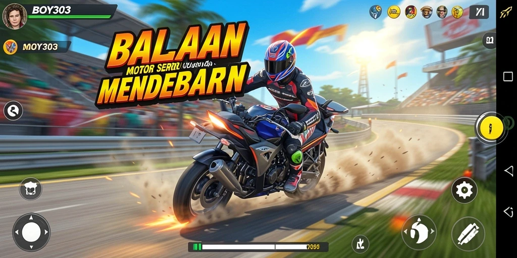 Screenshot BOY303 menunjukkan intensitas balap motor di trek menantang.