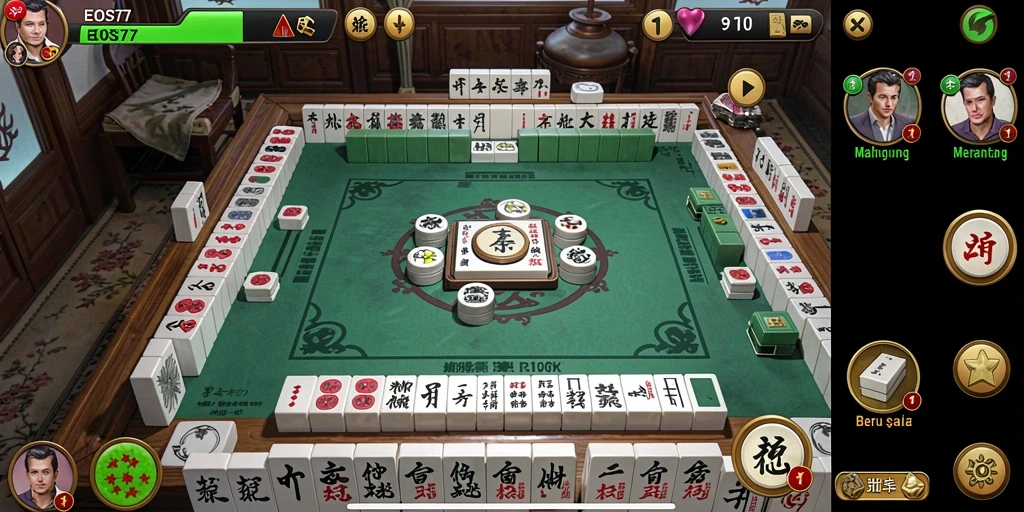 Screenshot gameplay <strong>EOS77</strong> menunjukkan aksi seru dalam permainan Mahjong.