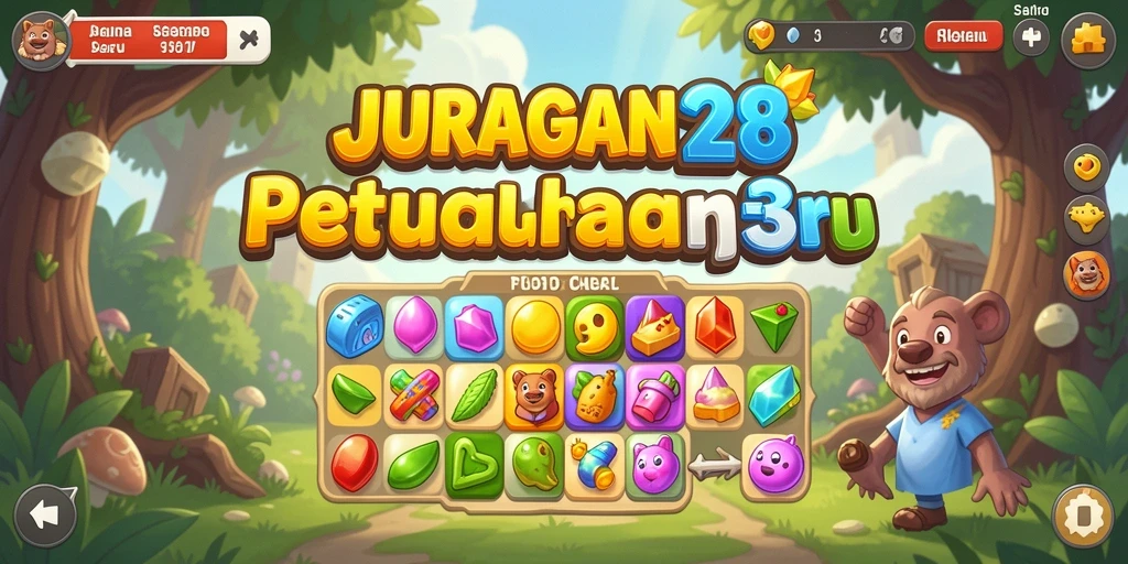 Tampilkan permainan seru JURAGAN28 dengan grafis warna-warni dan gameplay menantang.