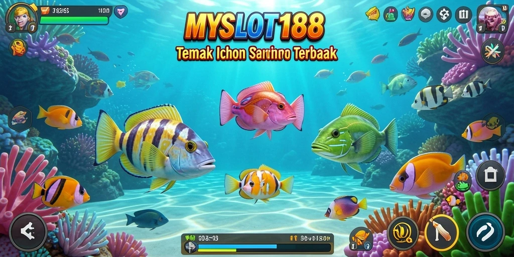 Tampilan gameplay MYSLOT188 dengan aksi menembak ikan yang seru.