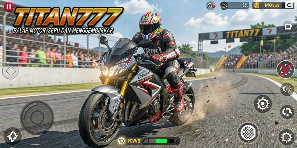 Tampilan aksi balap motor yang mendebarkan di TITAN777.