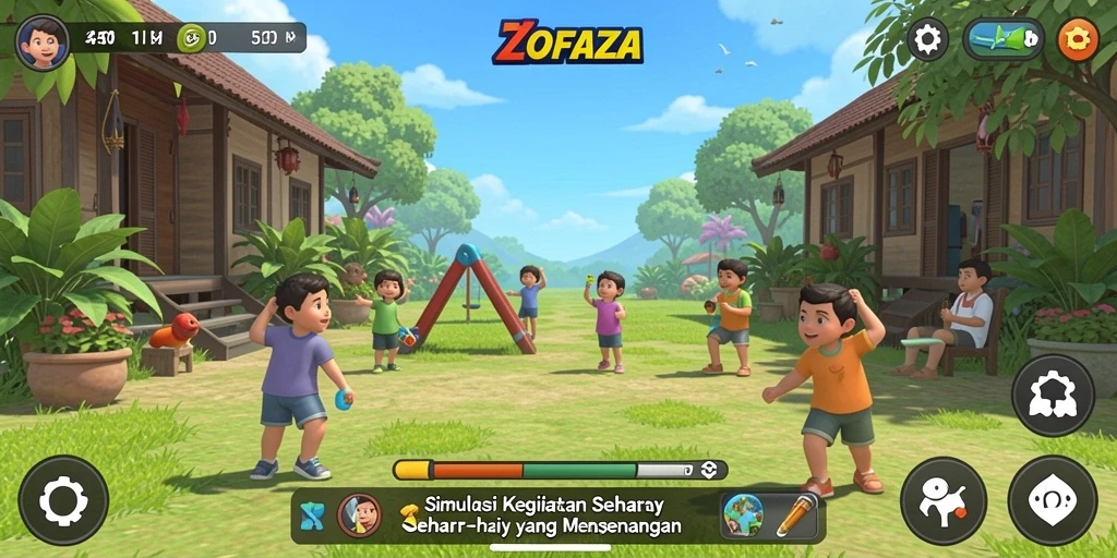 Screenshot gameplay ZOFAZA dengan simulasi interaktif yang menarik.